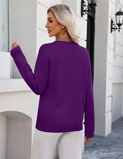 Women's Sweaters Long Sleeve Crew Neck Pullover Tops Dressy Outfits | 2 in 1 Faux Layer Knitted Oversized Tops