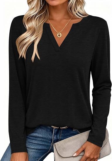 Womens Tops Long Sleeve V Neck Tee Shirts Cute Dressy Casual Clothing Business Work Blouse