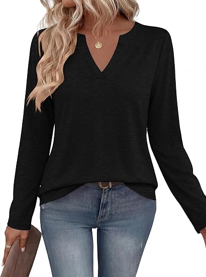 Womens Tops Long Sleeve V Neck Tee Shirts Cute Dressy Casual Clothing Business Work Blouse