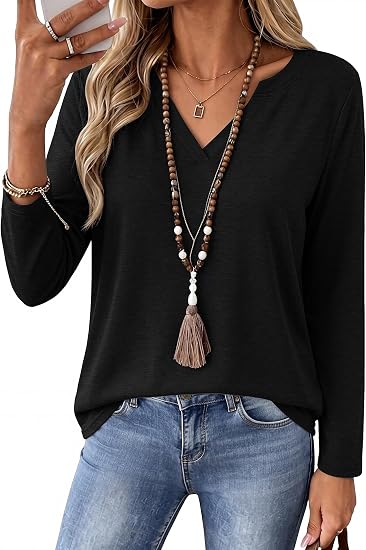 Womens Tops Long Sleeve V Neck Tee Shirts Cute Dressy Casual Clothing Business Work Blouse